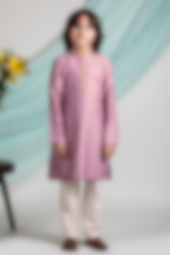 Lilac Cotton Silk Butta Printed Kurta Set For Boys by Boteh at Pernia's Pop Up Shop