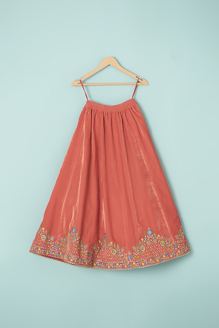 Orange Velvet Embroidered Lehenga Set For Girls by Boteh at Pernia's Pop Up Shop