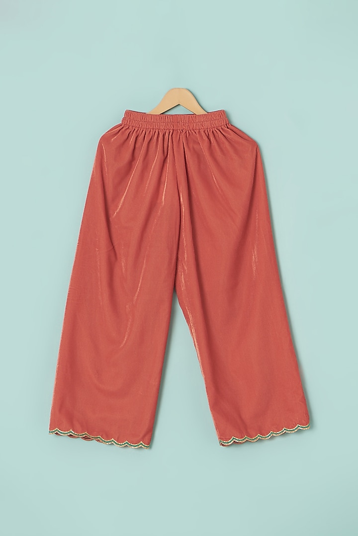 Orange Velvet Embroidered Kurta Set For Girls by Boteh at Pernia's Pop Up Shop