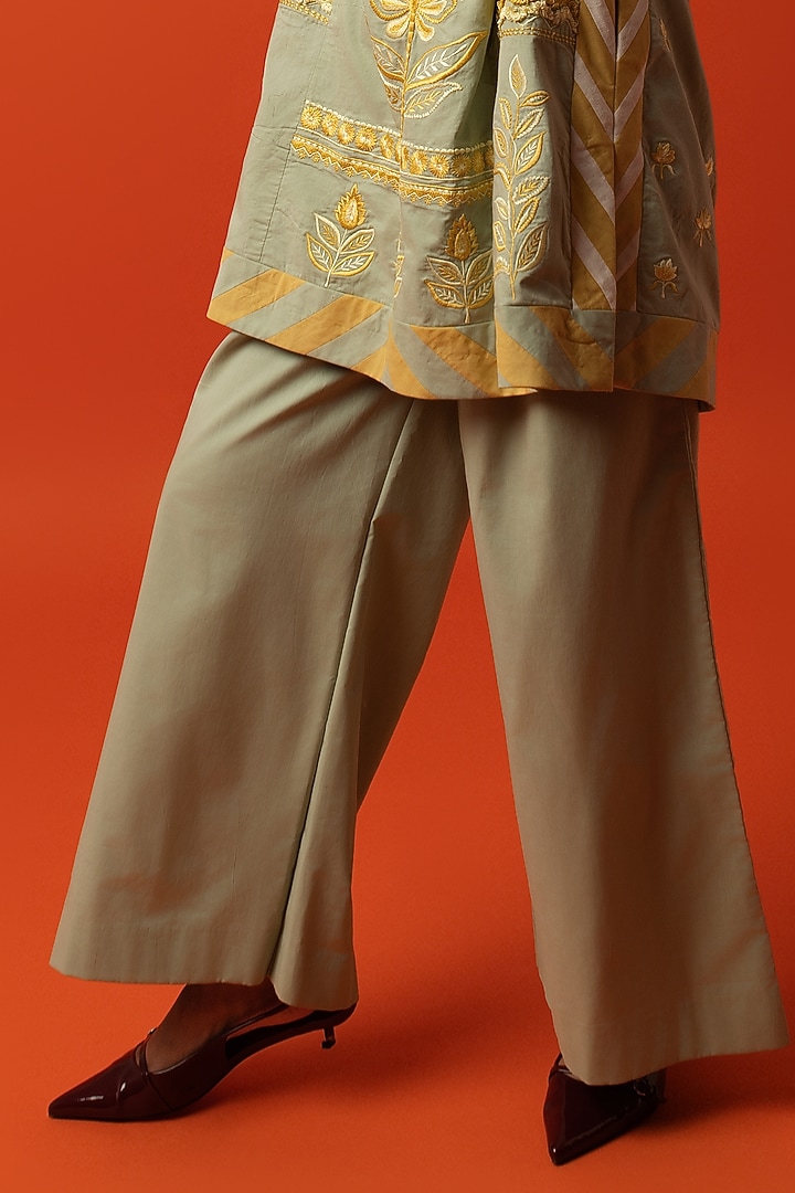 Aqua Cotton Floral Thread Embroidered Kurta Set by BO TREE at Pernia's Pop Up Shop
