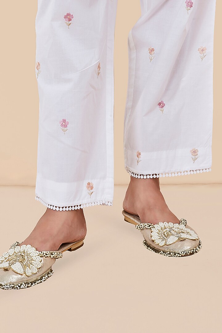 White Organic Cotton Applique Embroidered Kaftan Set by BO TREE at Pernia's Pop Up Shop