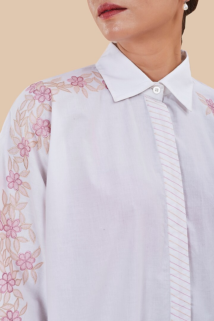 White Organic Cotton Applique Embroidered Kaftan Set by BO TREE at Pernia's Pop Up Shop