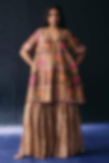 Multi-Colored Tissue Thread Embroidered Short Paneled Kurta Set by BO TREE at Pernia's Pop Up Shop