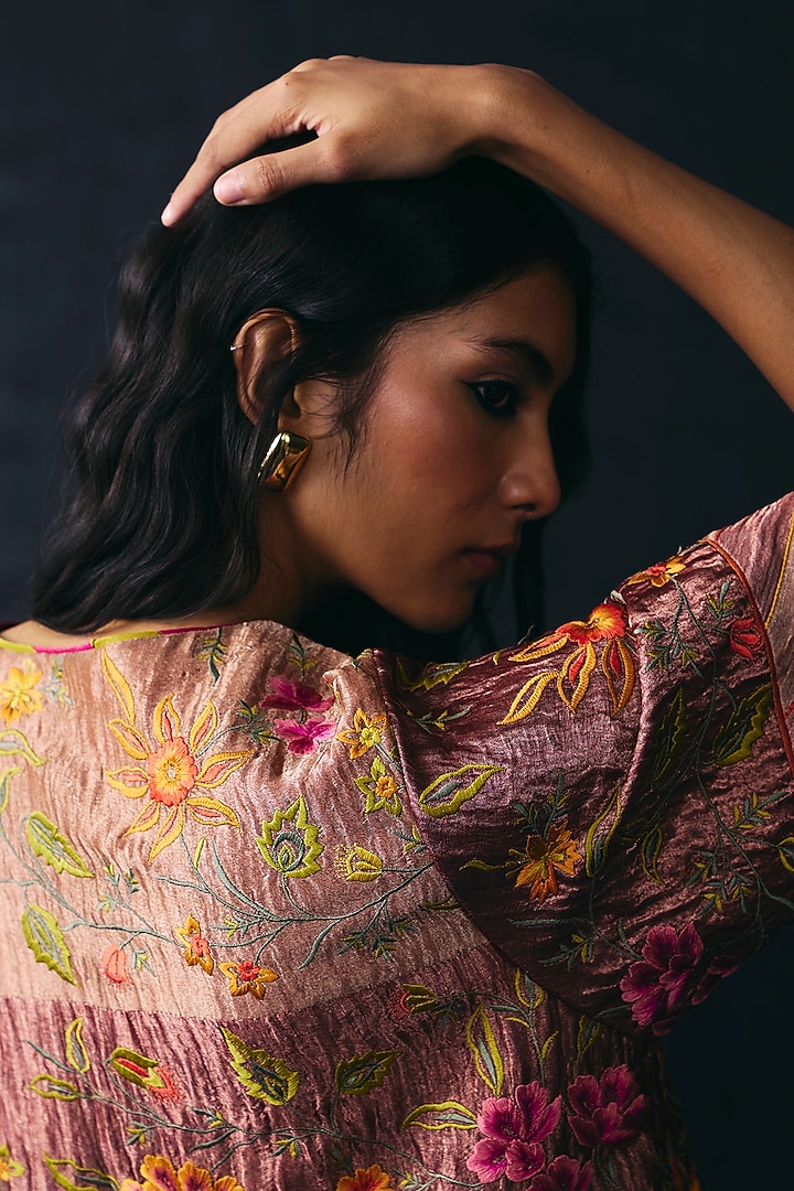 Multi-Colored Tissue Thread Embroidered Short Paneled Kurta Set by BO TREE at Pernia's Pop Up Shop
