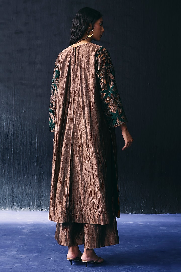 Dark Gold Tissue Cutwork Kurta Set by BO TREE at Pernia's Pop Up Shop
