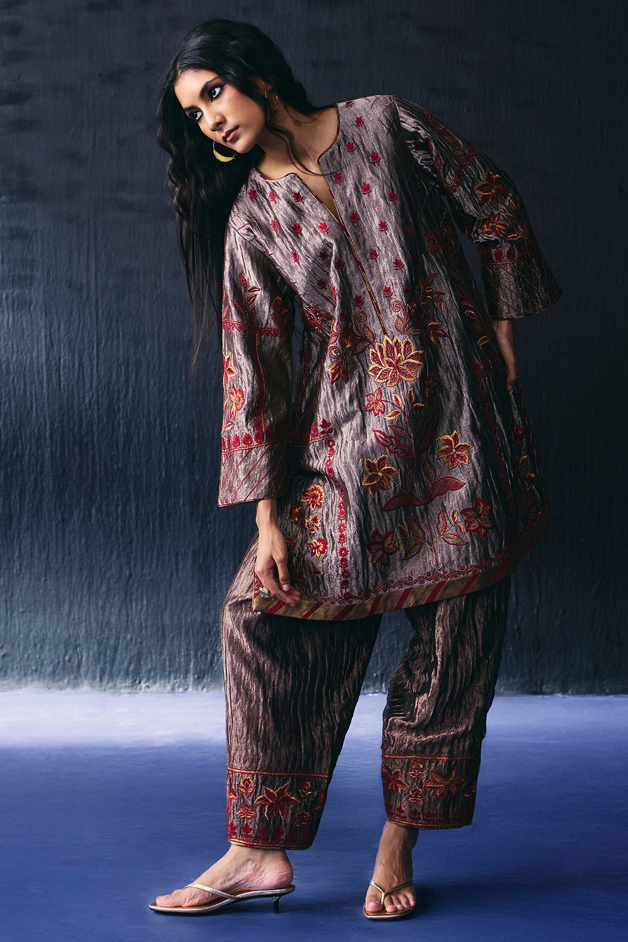 BO TREE Copper Tissue Zari Embroidered Kurta Set