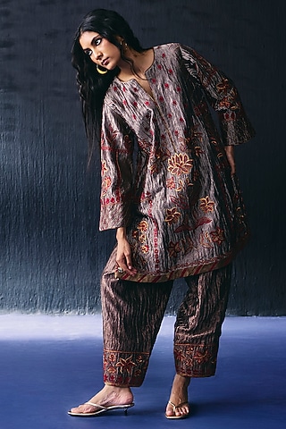Copper Tissue Zari Embroidered Kurta Set by BO TREE