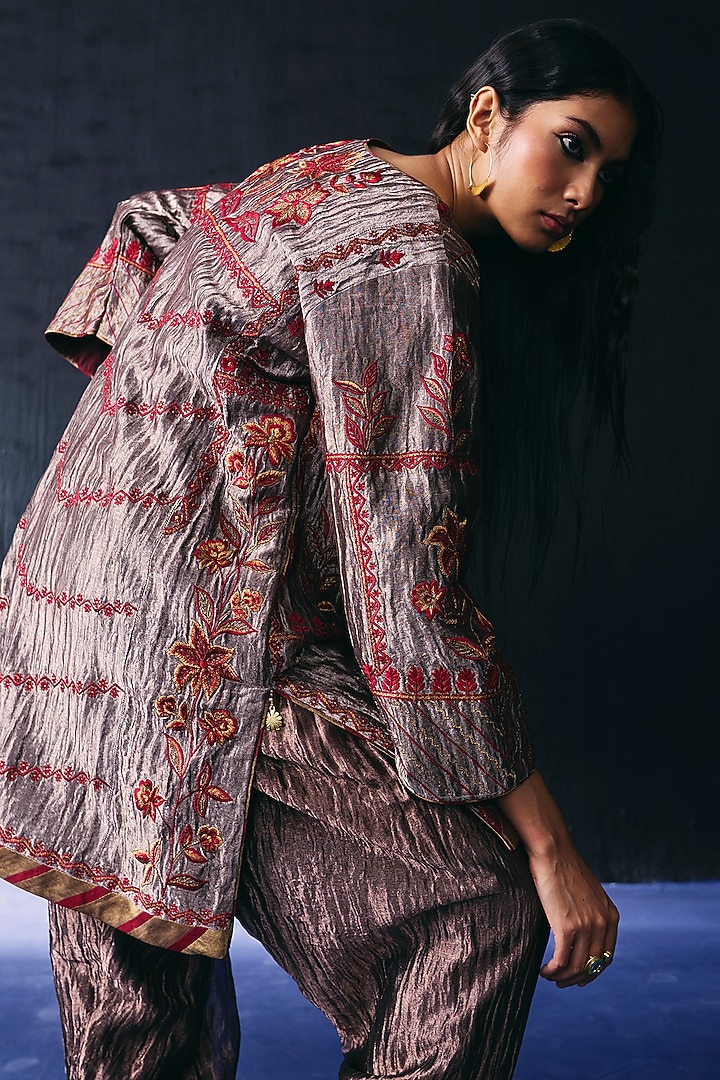 Copper Tissue Zari Embroidered Kurta Set by BO TREE at Pernia's Pop Up Shop