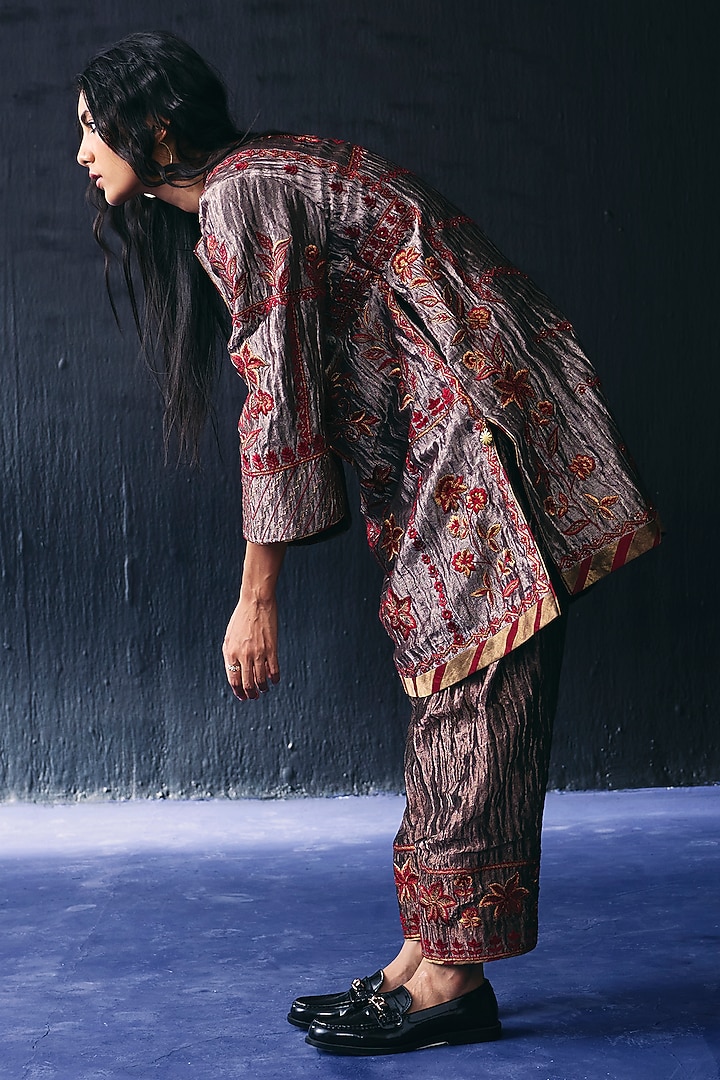 Copper Tissue Zari Embroidered Kurta Set by BO TREE at Pernia's Pop Up Shop
