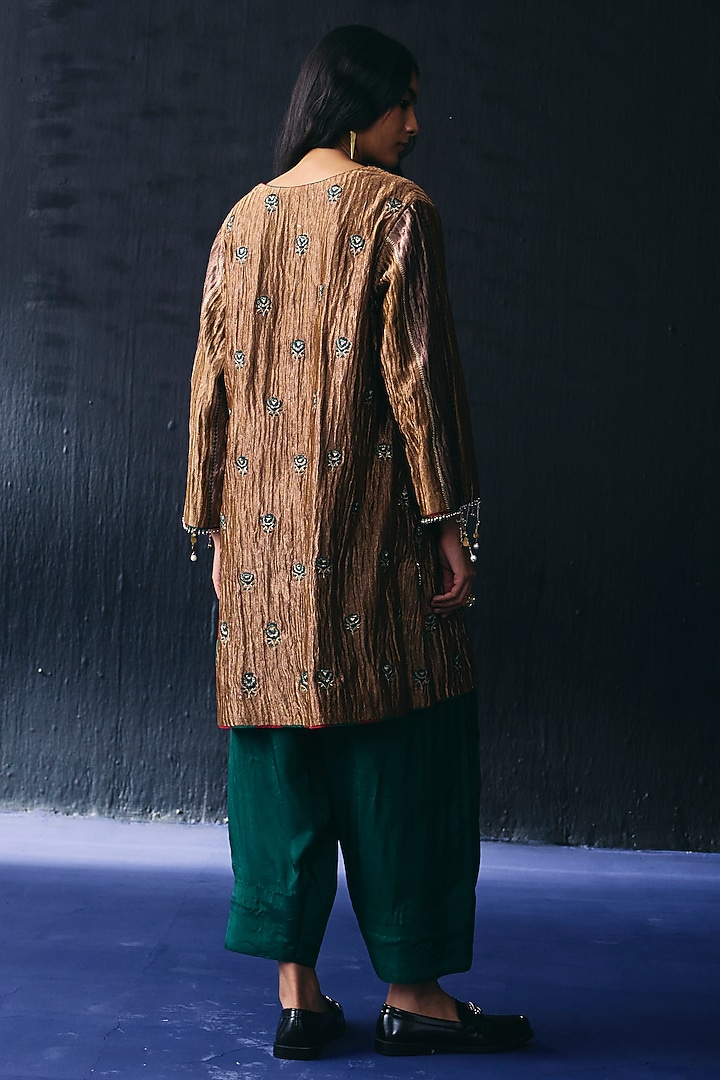 Gold Tissue Bead Embroidered Kurta Set by BO TREE at Pernia's Pop Up Shop