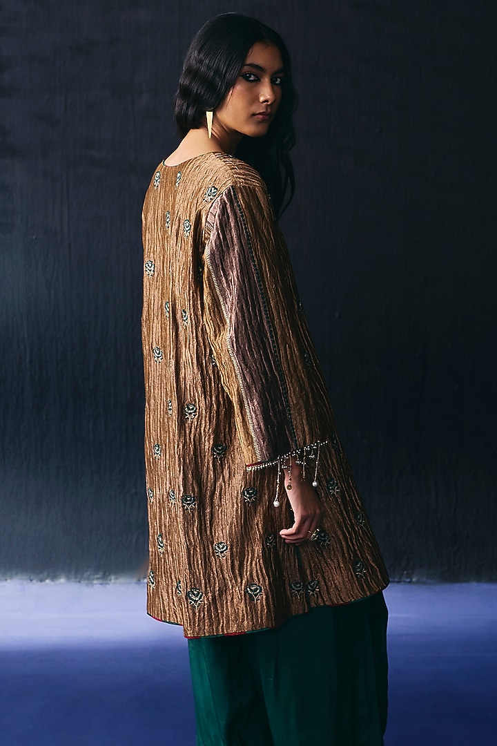 Gold Tissue Bead Embroidered Kurta Set by BO TREE at Pernia's Pop Up Shop