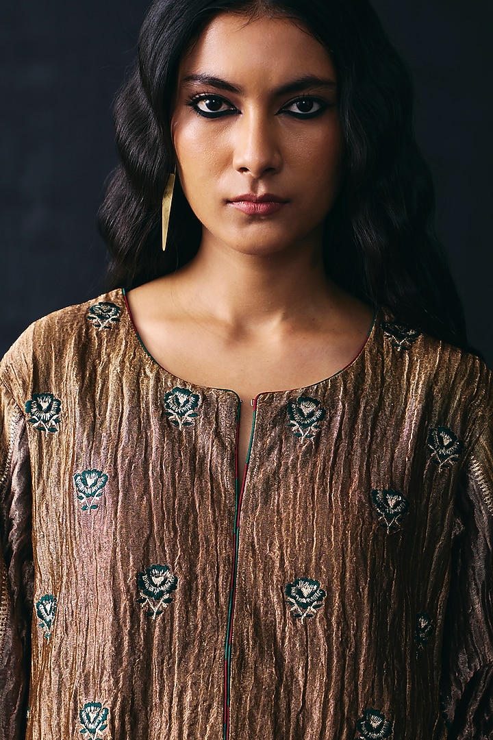 Gold Tissue Bead Embroidered Kurta Set by BO TREE at Pernia's Pop Up Shop