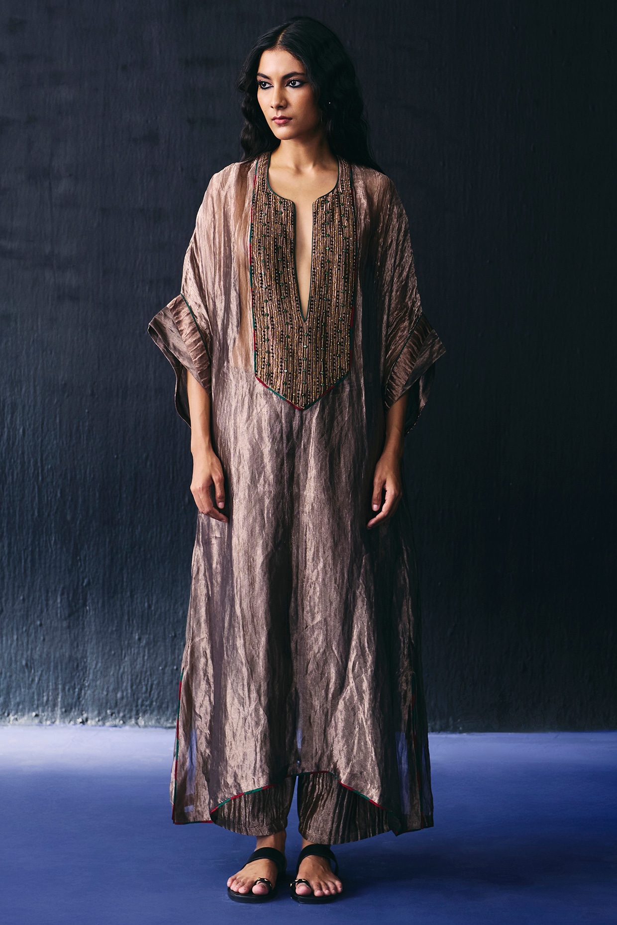 BO TREE Copper Tissue Crystal Embroidered Kaftan Set