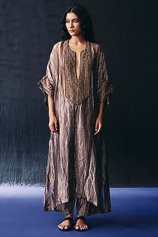 Copper Tissue Crystal Embroidered Kaftan Set by BO TREE