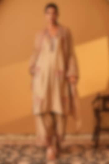 Beige Chanderi Embroidered Kurta Set by BO TREE at Pernia's Pop Up Shop