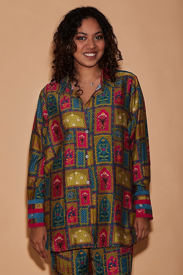 Multi-Colored Viscose & Cotton Printed Shirt by BO TREE