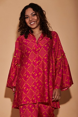 Pink Viscose & Cotton Printed Shirt by BO TREE