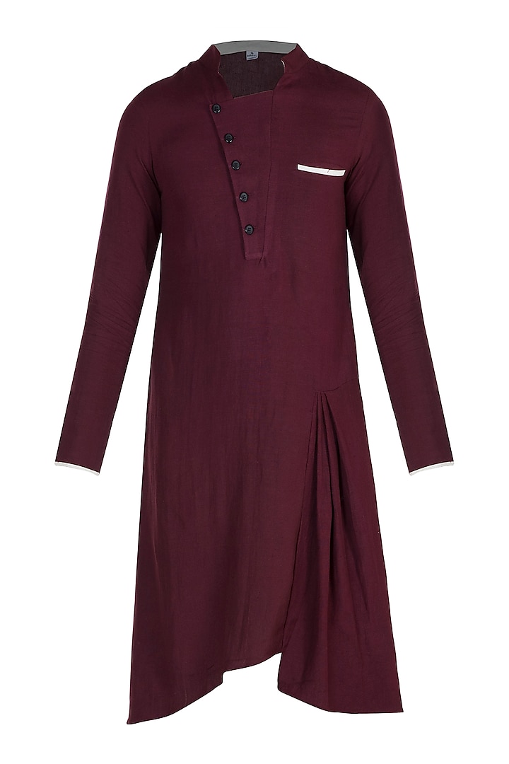 Maroon Kurta With Front Button by Bohame Men