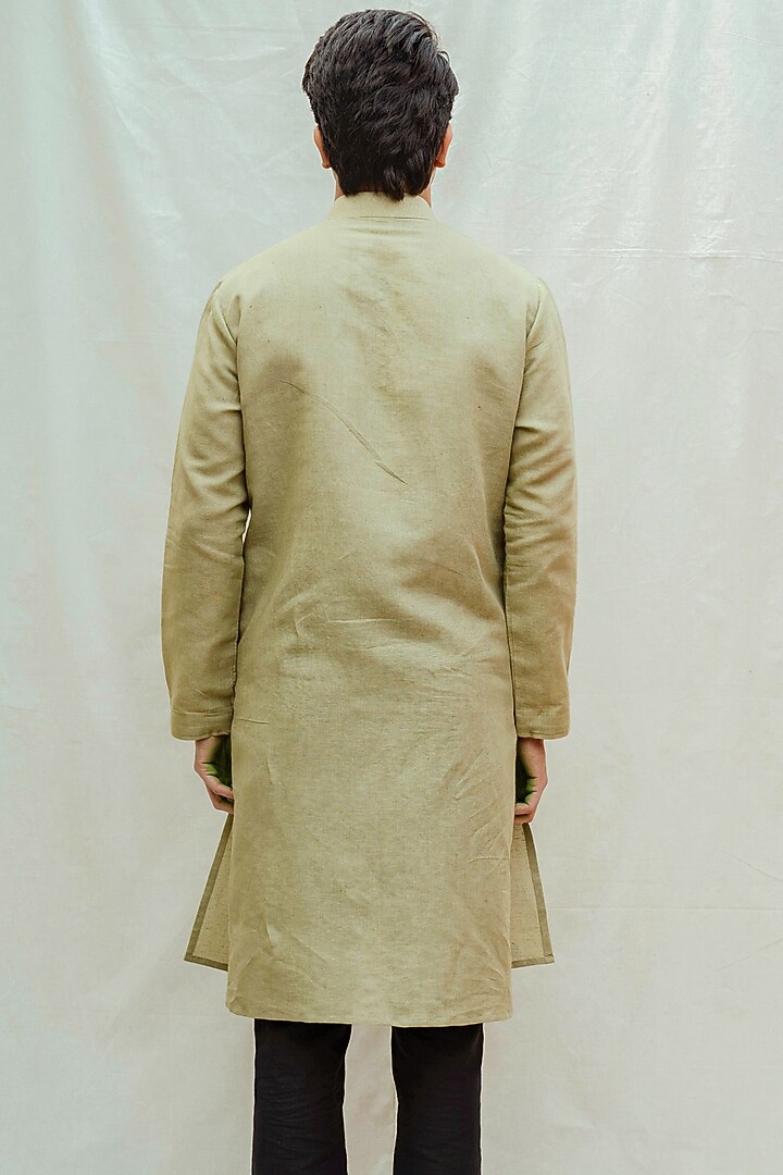 Green Cotton Linen Kurta Set by Bohame Men at Pernia's Pop Up Shop