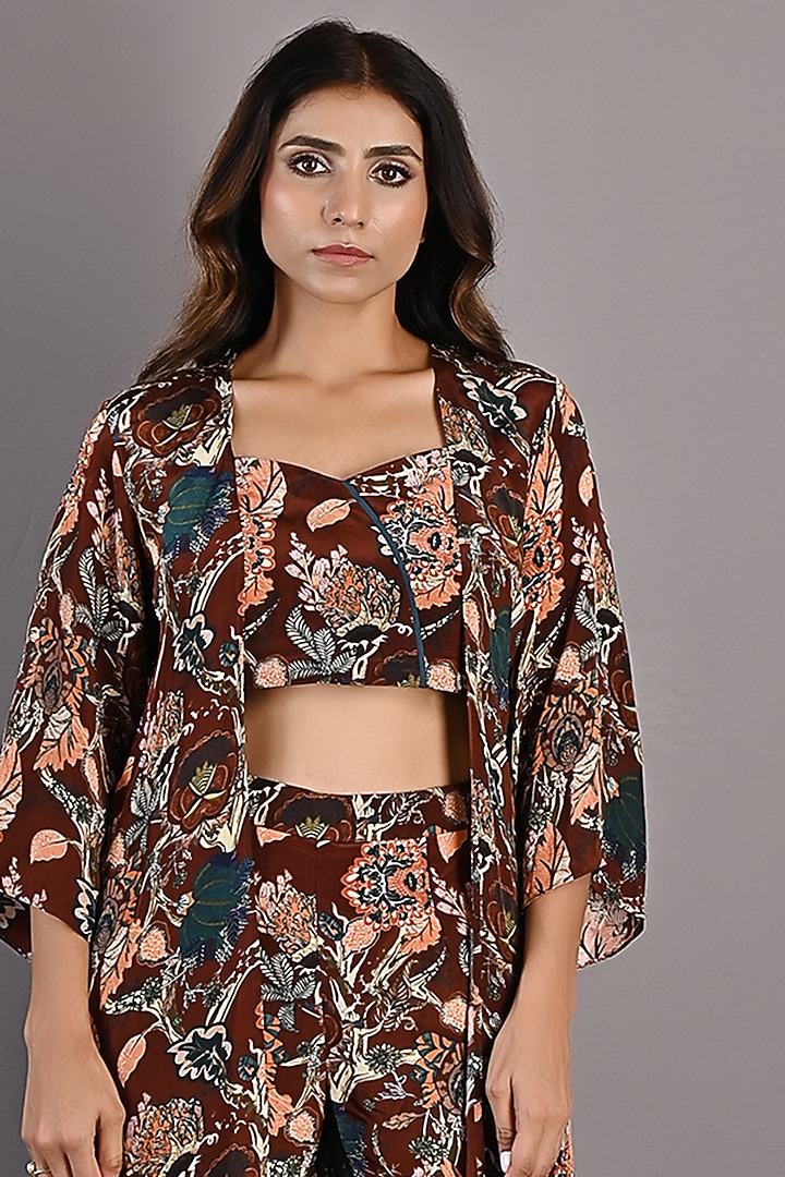 Maroon Printed Cape Set by Bohame at Pernia's Pop Up Shop