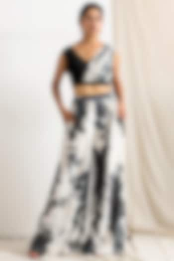 Light Grey & Black Tie-Dye Concept Saree Set by Bohame at Pernia's Pop Up Shop