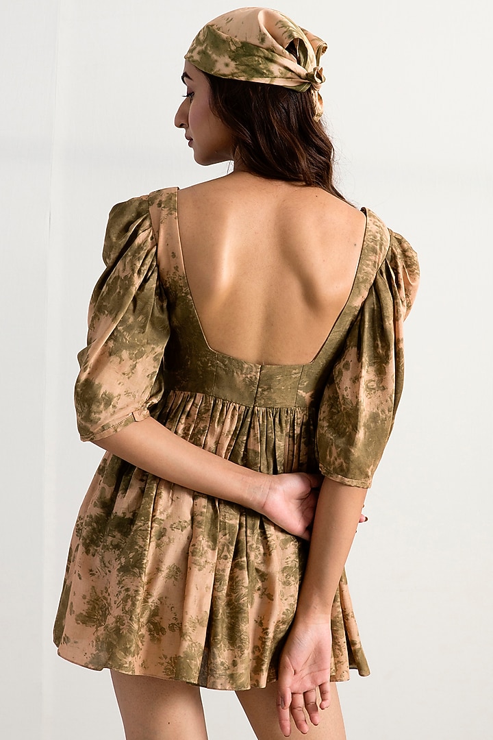 Beige & Green Tie-Dye Summer Dress With Bandana by Bohame at Pernia's Pop Up Shop