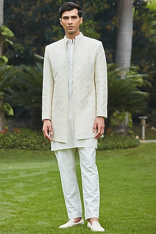 Off-White Chikankari Indowestern Set by Bohame Men