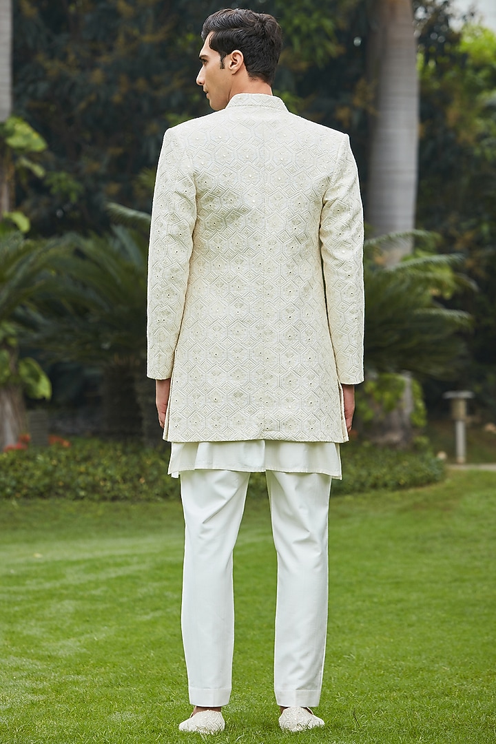 Off-White Chikankari Wedding Indowestern Set by Bohame Men at Pernia's Pop Up Shop