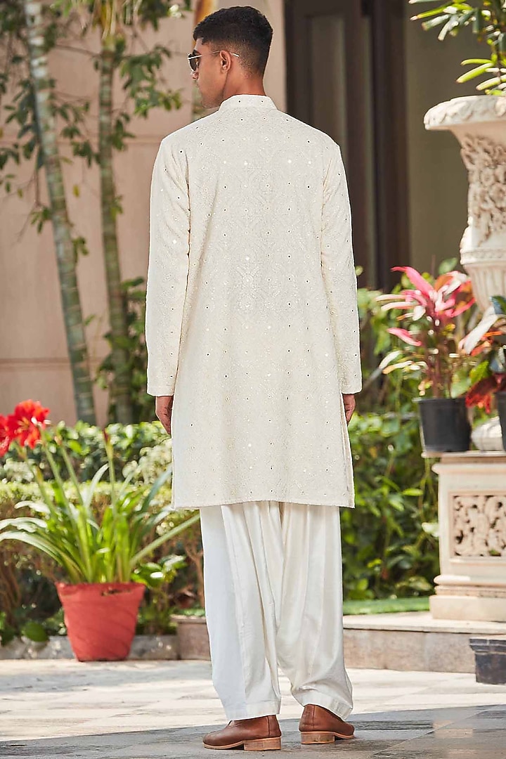 Off-White Georgette Chikankari Work Kurta Set by Bohame Men at Pernia's Pop Up Shop