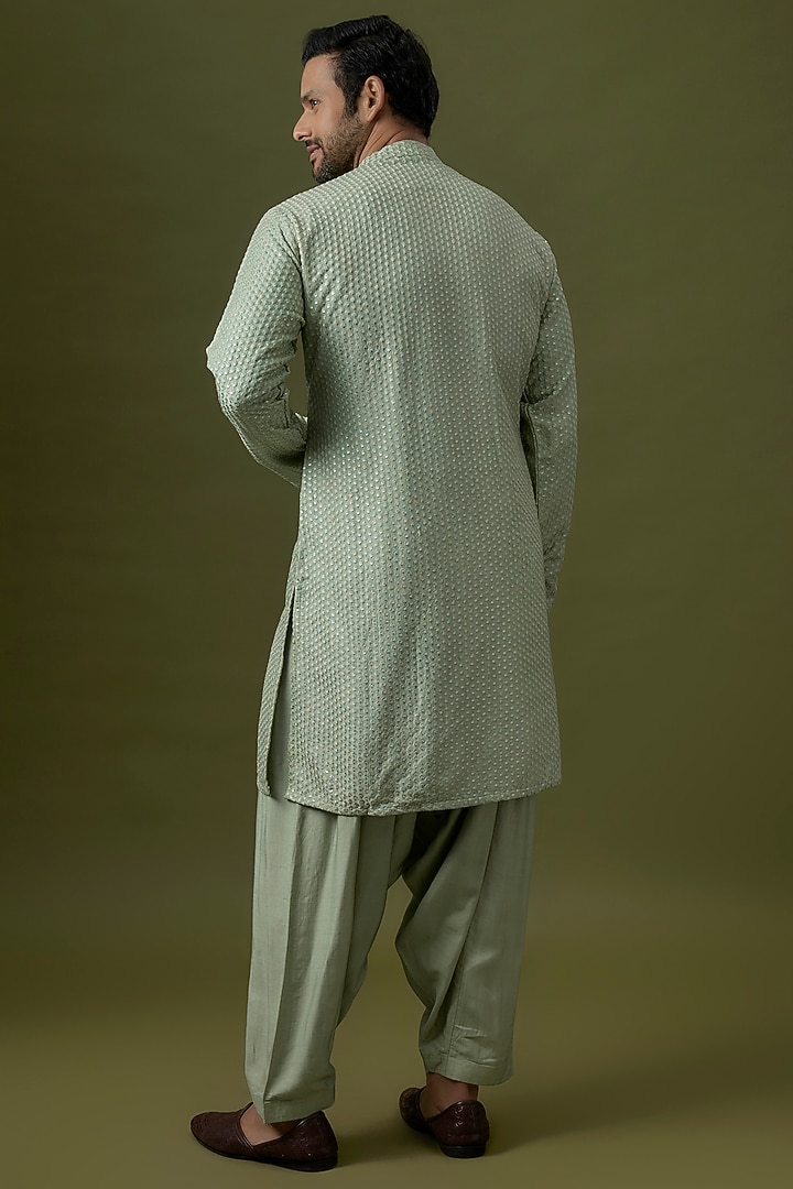 Pastel Green Chikankari Embroidered Kurta Set by Bohame Men at Pernia's Pop Up Shop