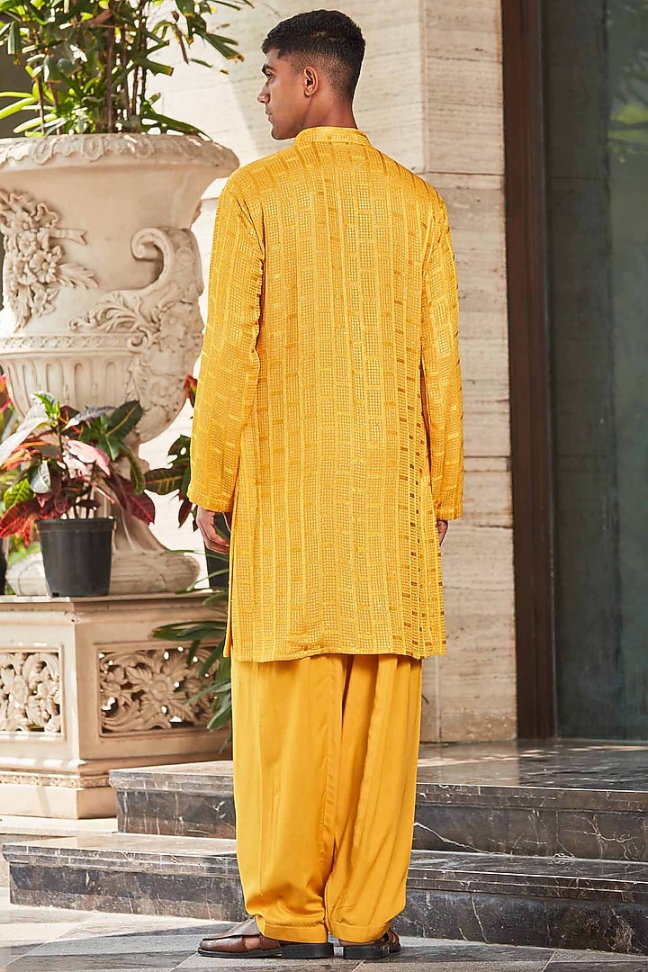 Mustard Georgette Embroidered Kurta Set by Bohame Men at Pernia's Pop Up Shop