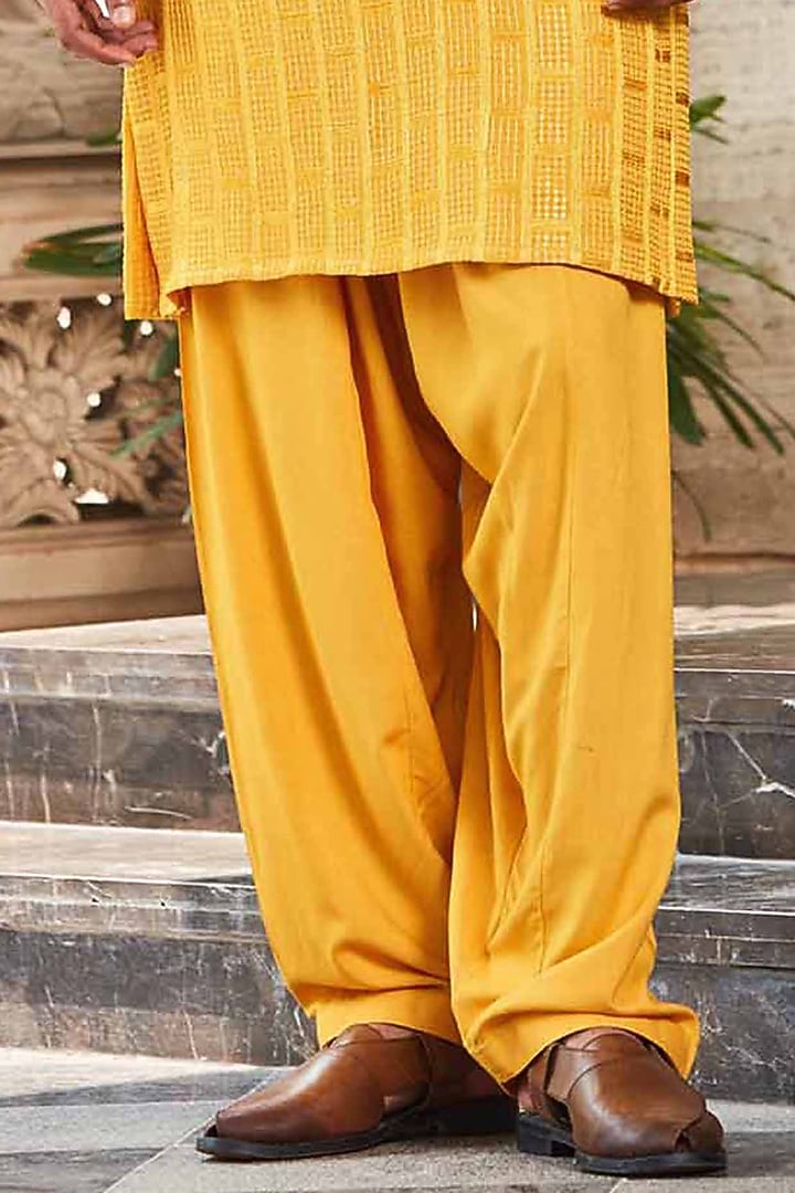 Mustard Georgette Embroidered Kurta Set by Bohame Men at Pernia's Pop Up Shop