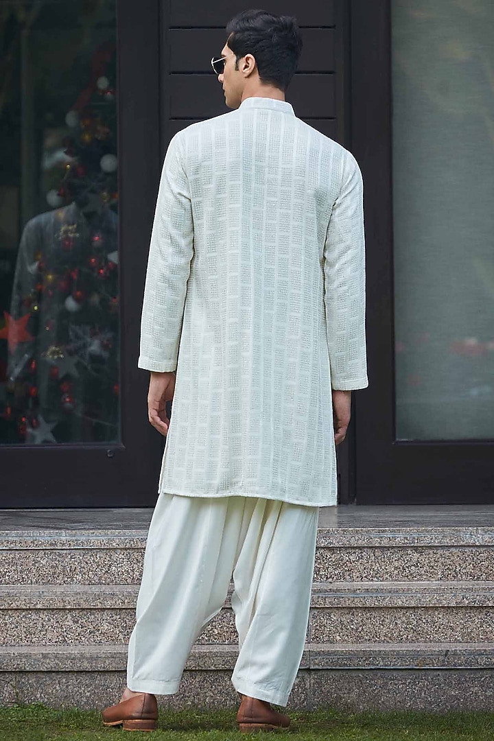 Off-White Georgette Hand & Machine Embroidered Kurta Set by Bohame Men at Pernia's Pop Up Shop