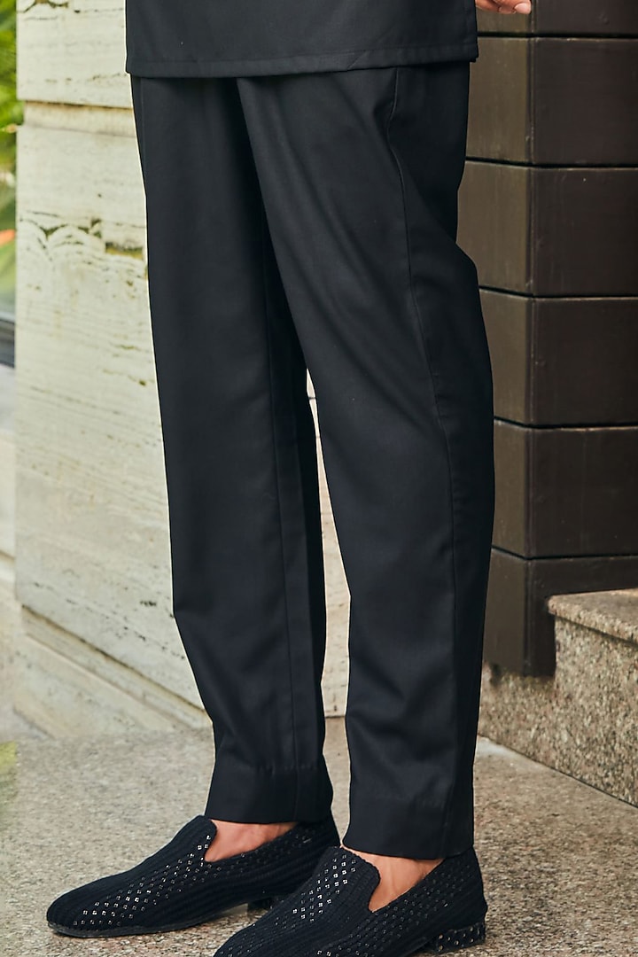 Black Georgette Chikankari Embroidered Nehru Jacket Set by Bohame Men at Pernia's Pop Up Shop