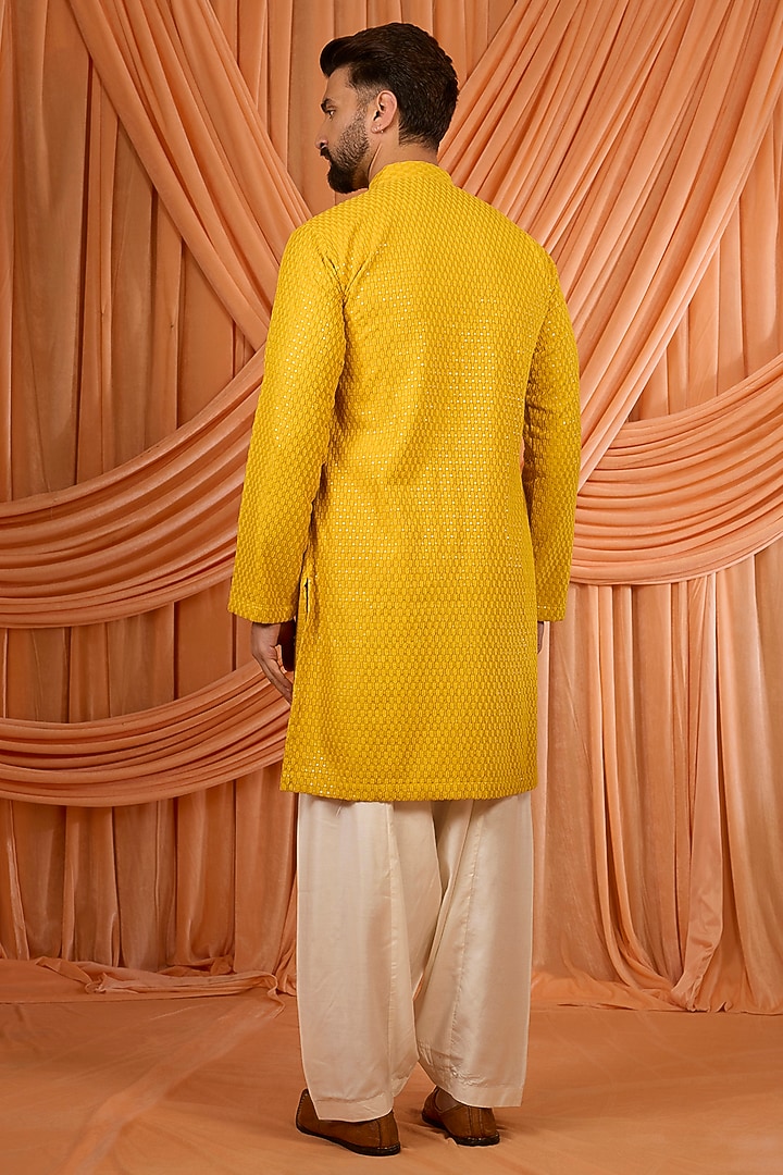 Mustard Chikankari Kurta Set by Bohame Men at Pernia's Pop Up Shop