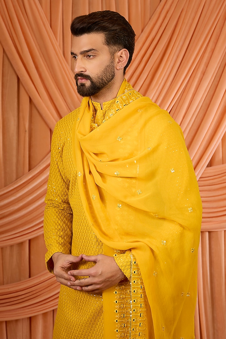 Mustard Chikankari Kurta Set by Bohame Men at Pernia's Pop Up Shop