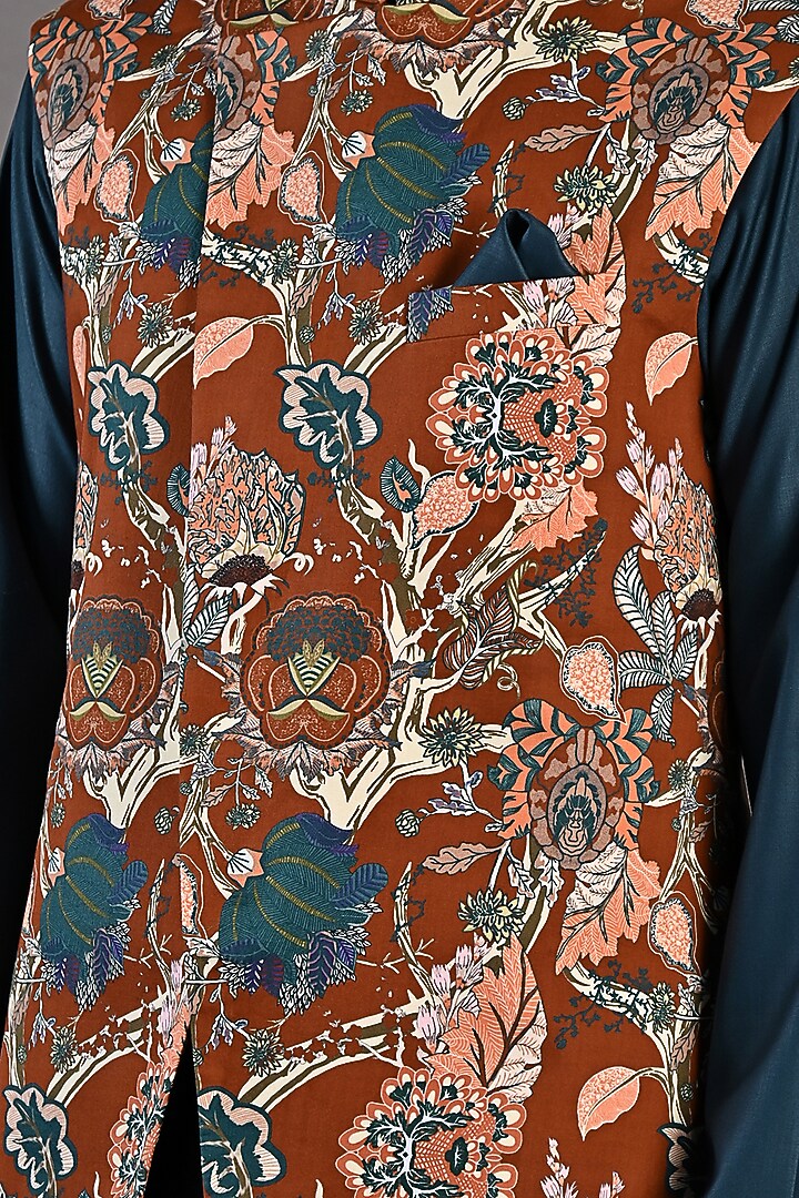 Maroon Cotton Satin Digital Printed Nehru Jacket Set by Bohame Men at Pernia's Pop Up Shop