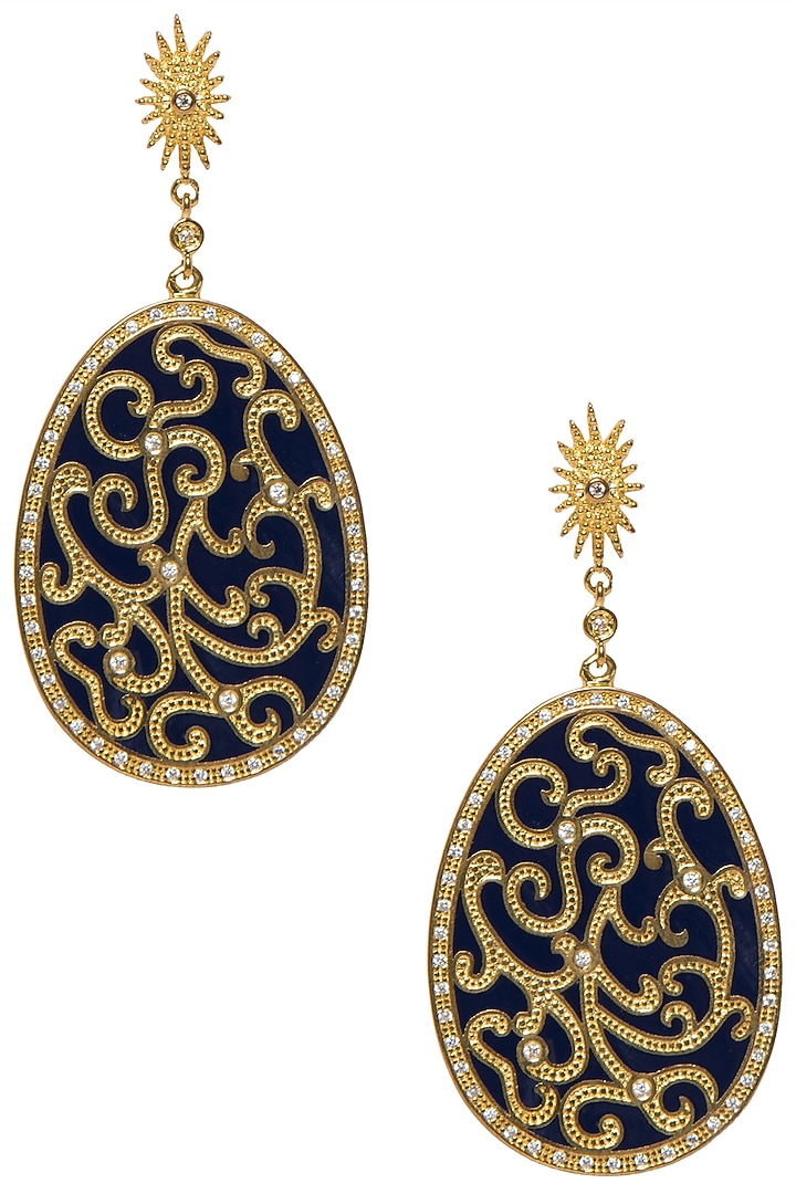 Royal blue fat filigree earrings available only at Pernia's Pop Up Shop.
