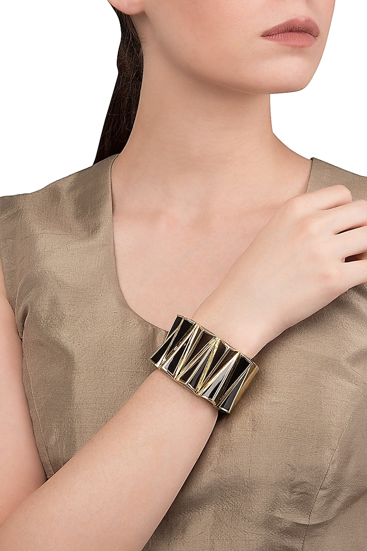 Black and Gold Zigzag Bangle by The Bohemian