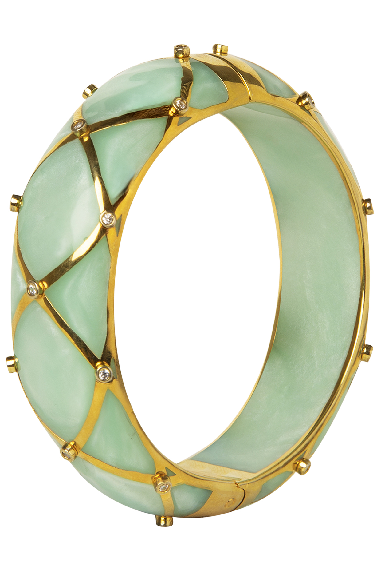 Green and Gold Ribbon Facet Bangle by The Bohemian