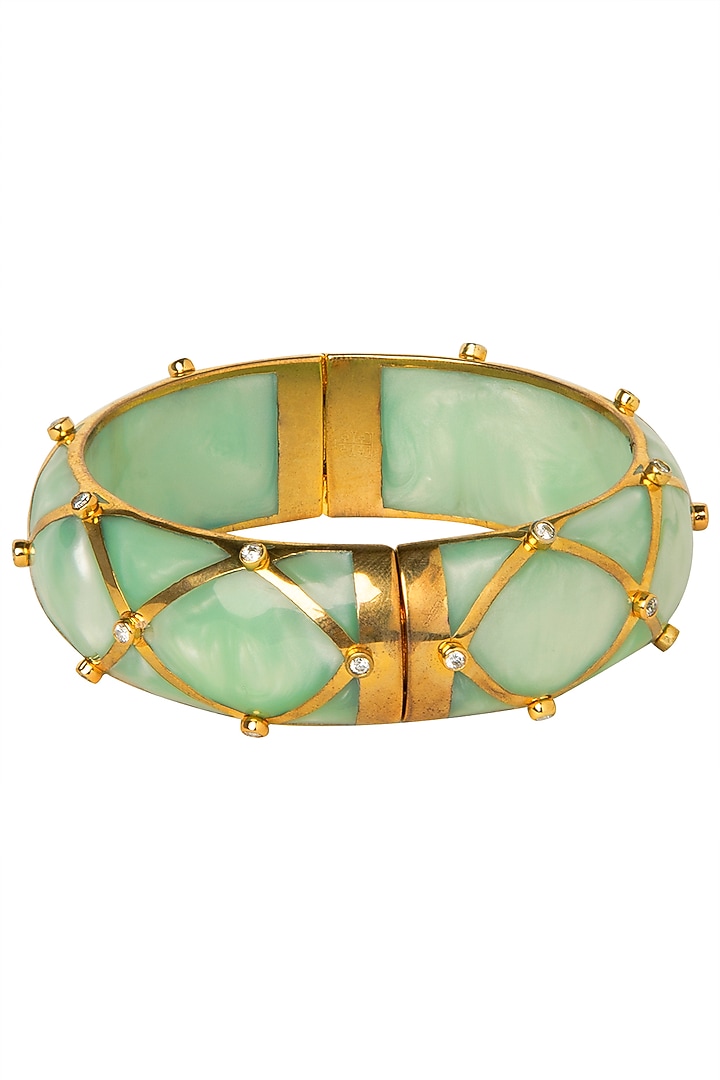 Green and gold ribbon facet bangle available only at Pernia's Pop Up Shop.
