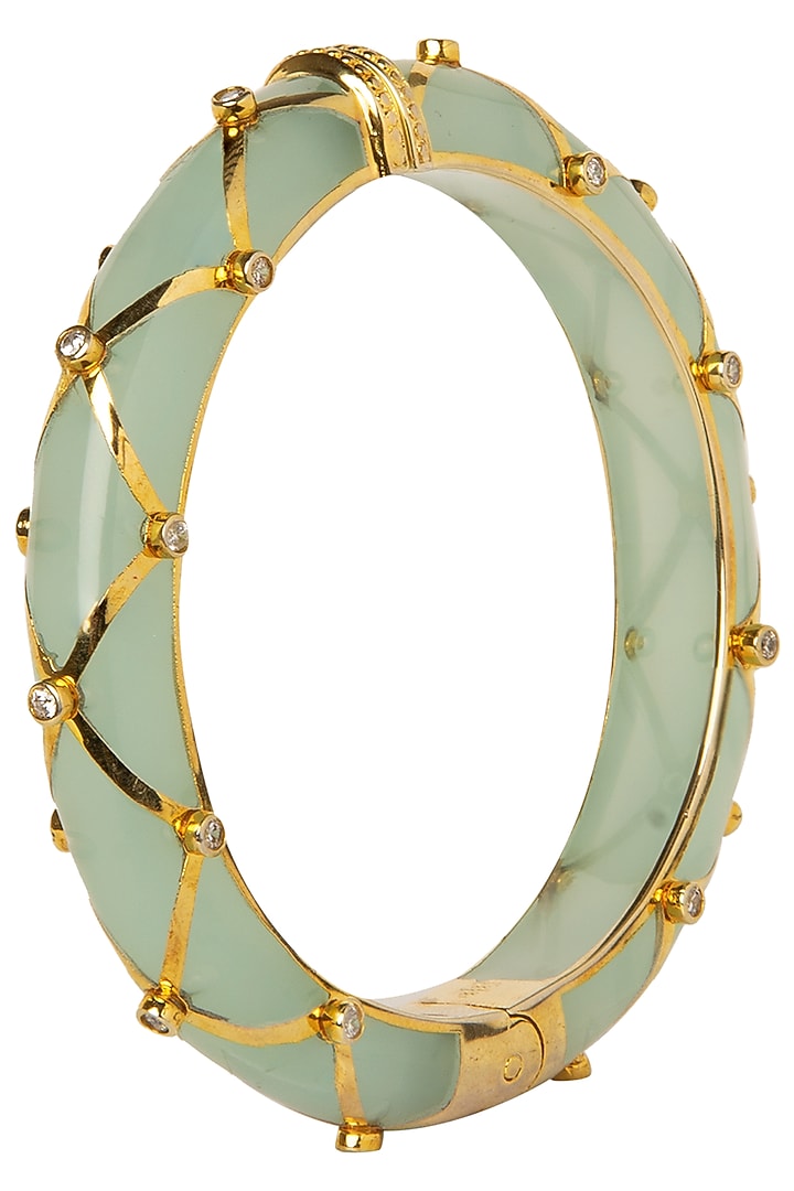 Sea green and gold ribbon facet bangle available only at Pernia's Pop Up Shop.