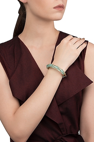 Sea Green and Gold Ribbon Facet Bangle by The Bohemian