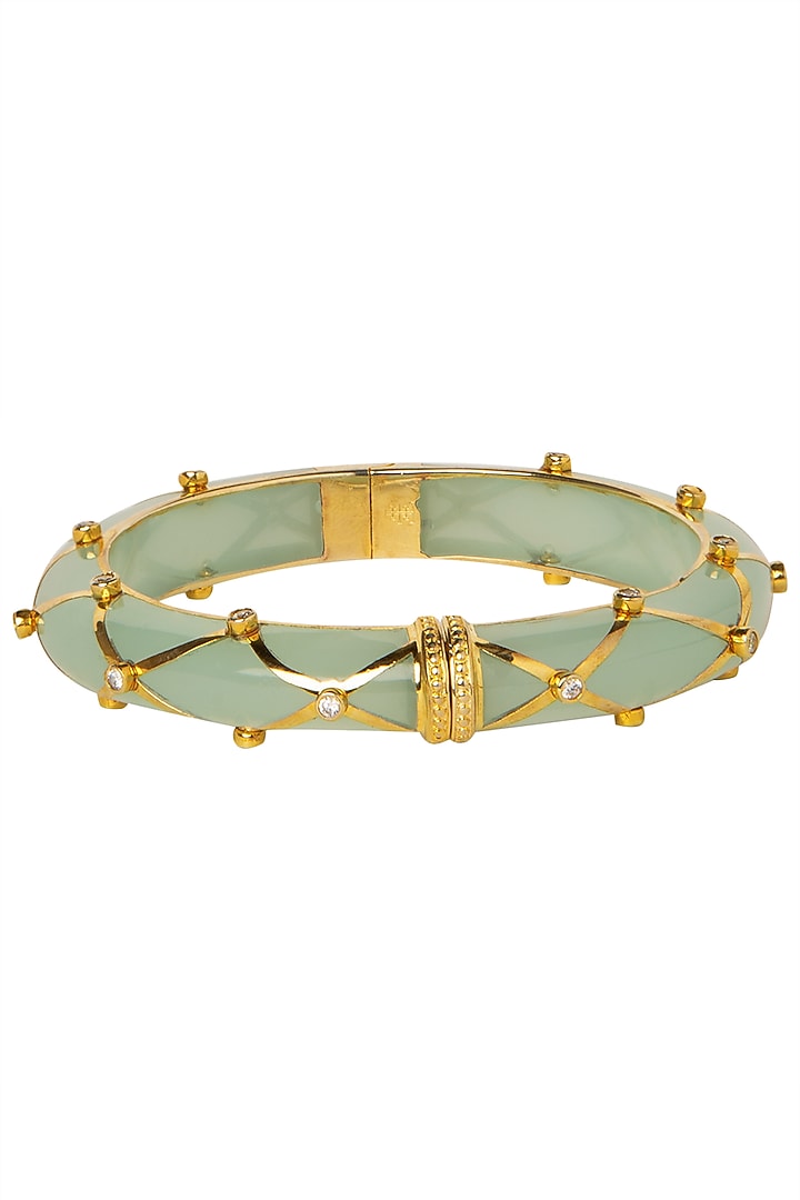 Sea green and gold ribbon facet bangle available only at Pernia's Pop Up Shop.