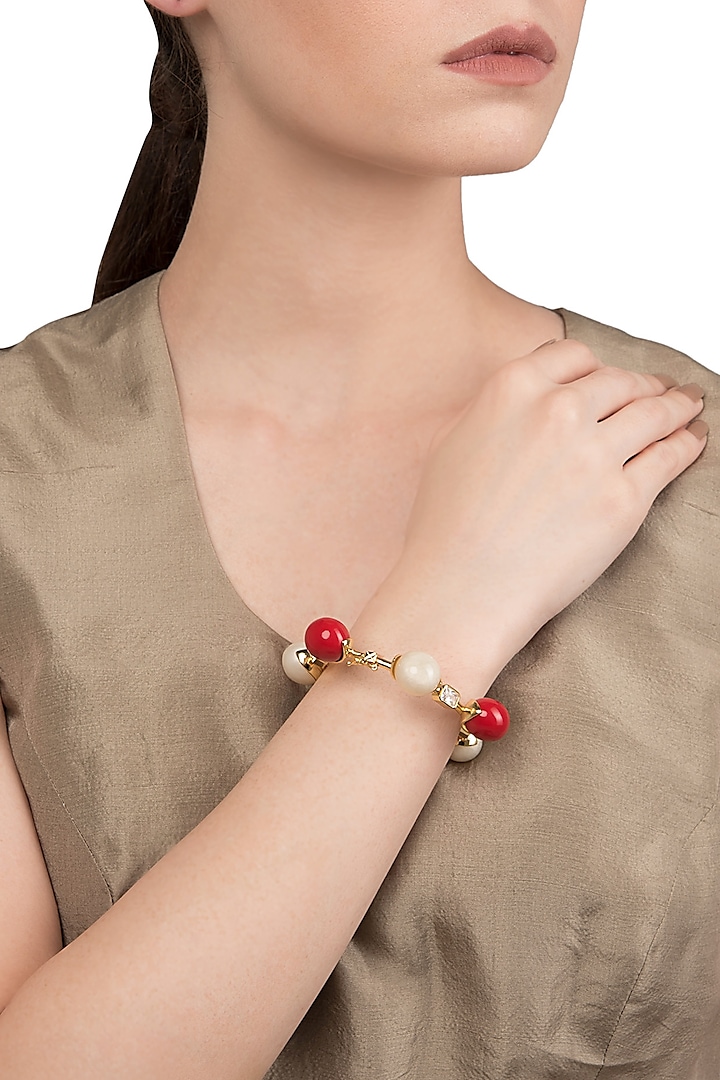 White and Red Zircon Ball Bangle by The Bohemian