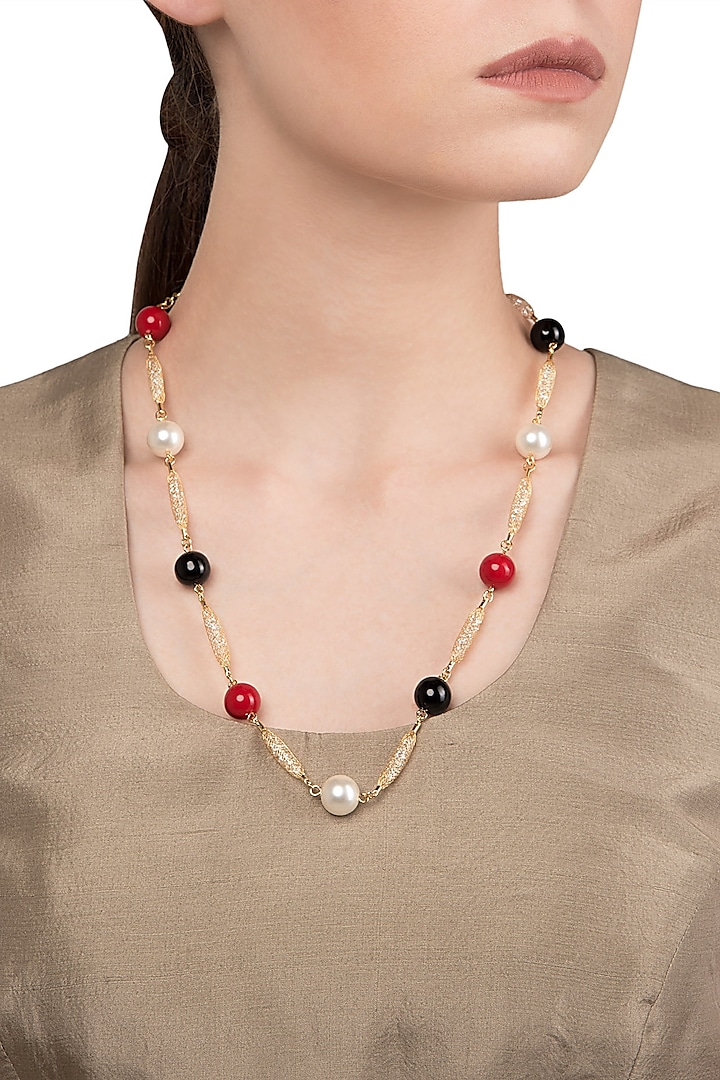 Gold Plated Multi-Coloured Zircon Necklace by The Bohemian