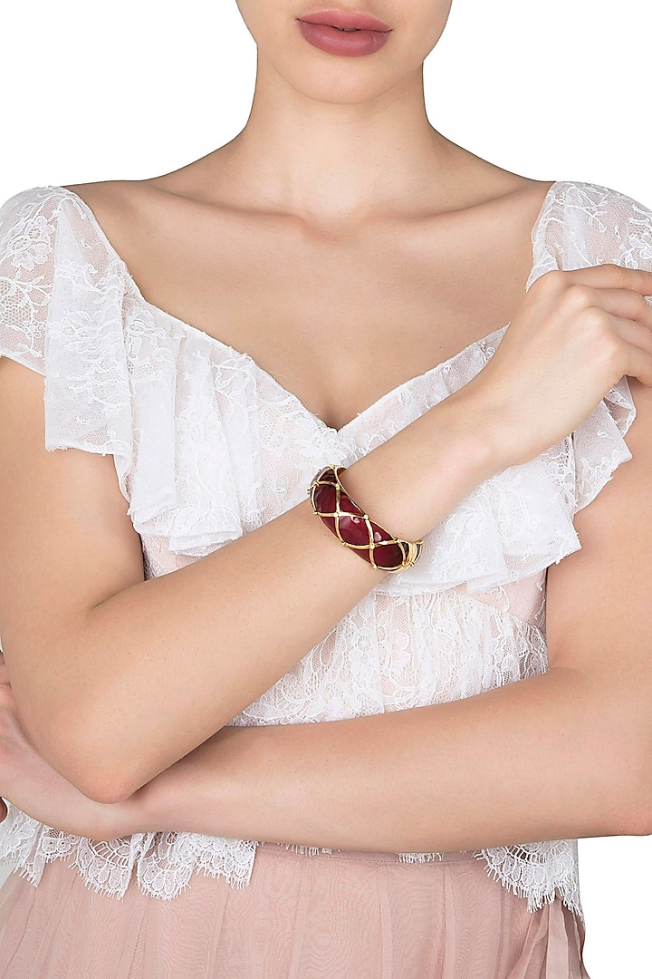 Wine and Gold Ribbon Facet Bangle by The Bohemian