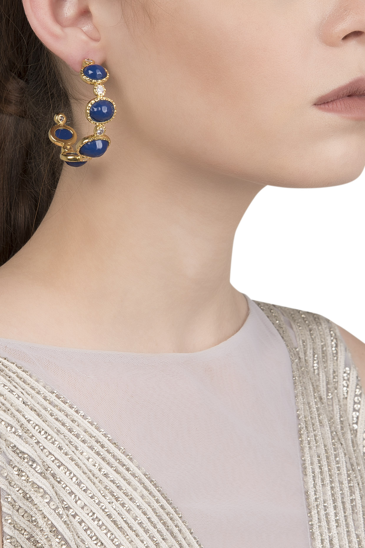 Navy Blue Studded Stone Jhumka Earrings 431JW20