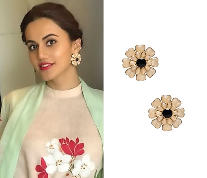 Gold plated white and black layered flower stud earrings available only at Pernia's Pop Up Shop.