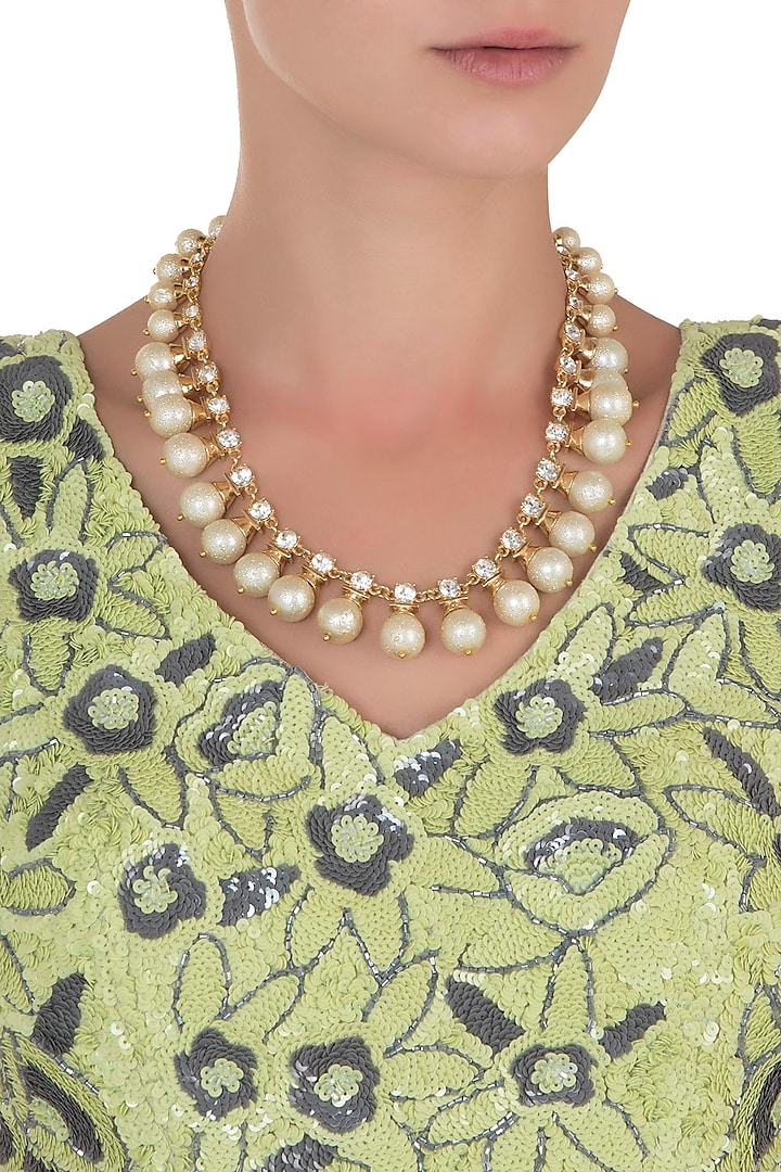 Gold Plated White Pearl Queen Necklace by The Bohemian